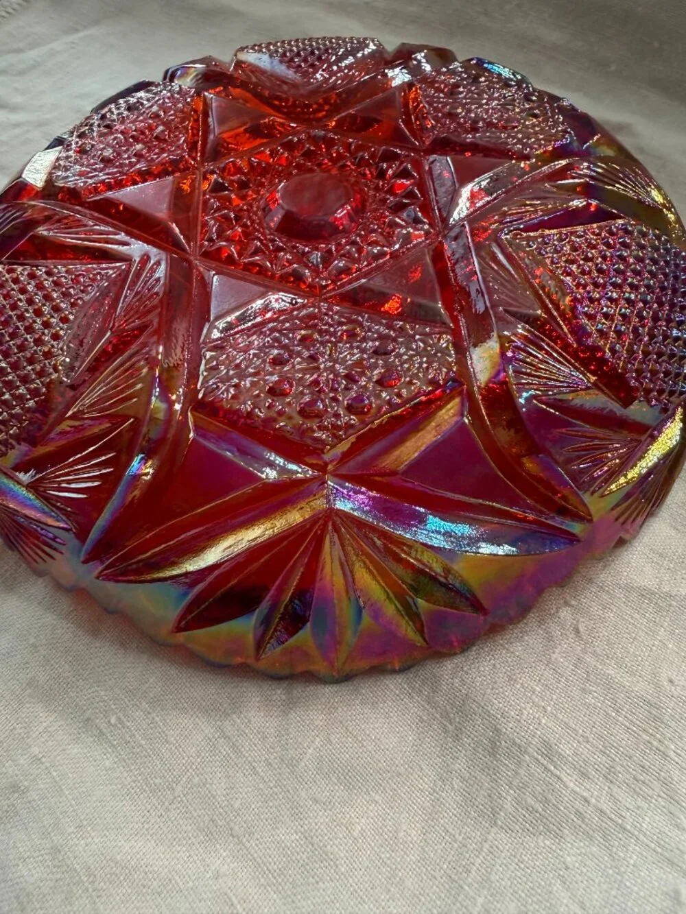 L.E. Smith Carnival Glass Shallow Bowl, Ruby Red, 